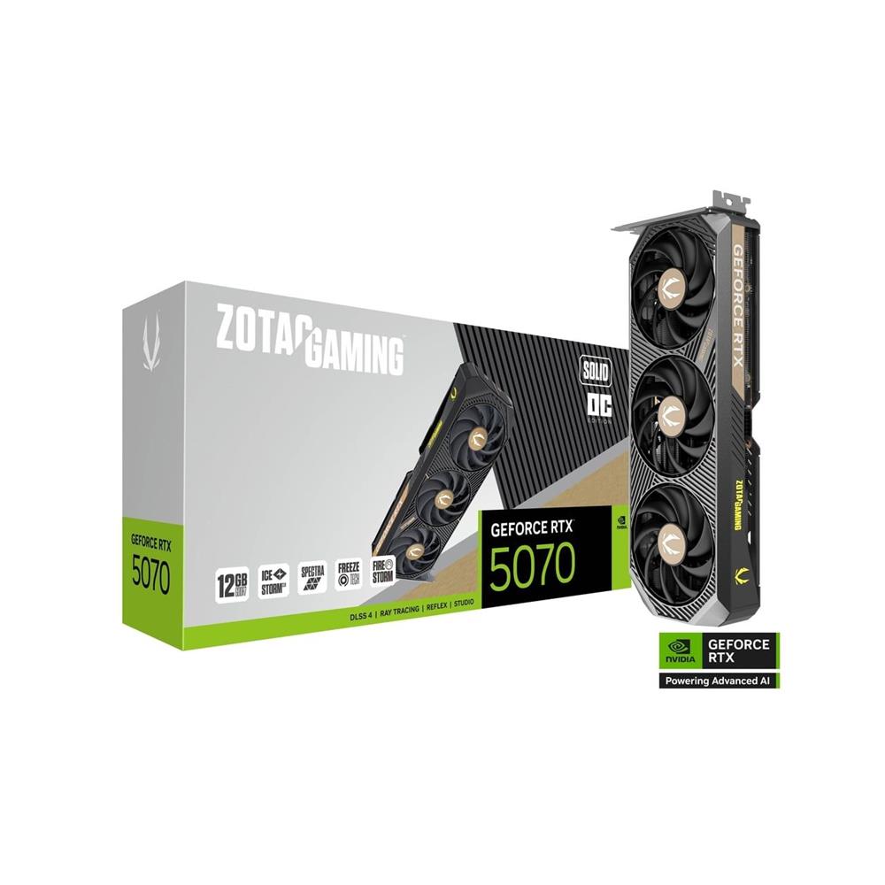 Placa de Vídeo Zotac GeForce RTX 5070 Solid OC, 12GB GDDR7, 192-Bits, DLSS4, ZT-B50700J-10P