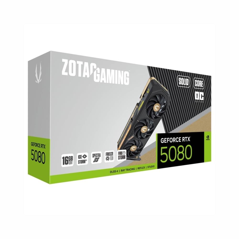 Placa de Vídeo GeForce Zotac, RTX 5080 Core OC 16GB, Solid Core OC, 16GB GDDR7, 256-Bits, ZT-B50800J2-10P