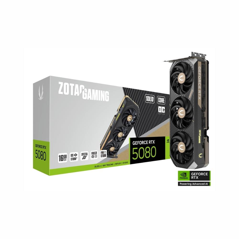 Placa de Vídeo GeForce Zotac, RTX 5080 Core OC 16GB, Solid Core OC, 16GB GDDR7, 256-Bits, ZT-B50800J2-10P
