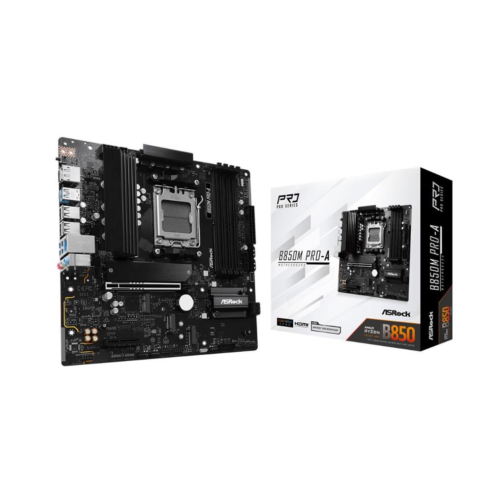 Placa-Mãe ASRock B850M Pro-A, AMD AM5, Chipset B850, Micro ATX, DDR5, PCIe 5.0, M.2 Gen5, Preto