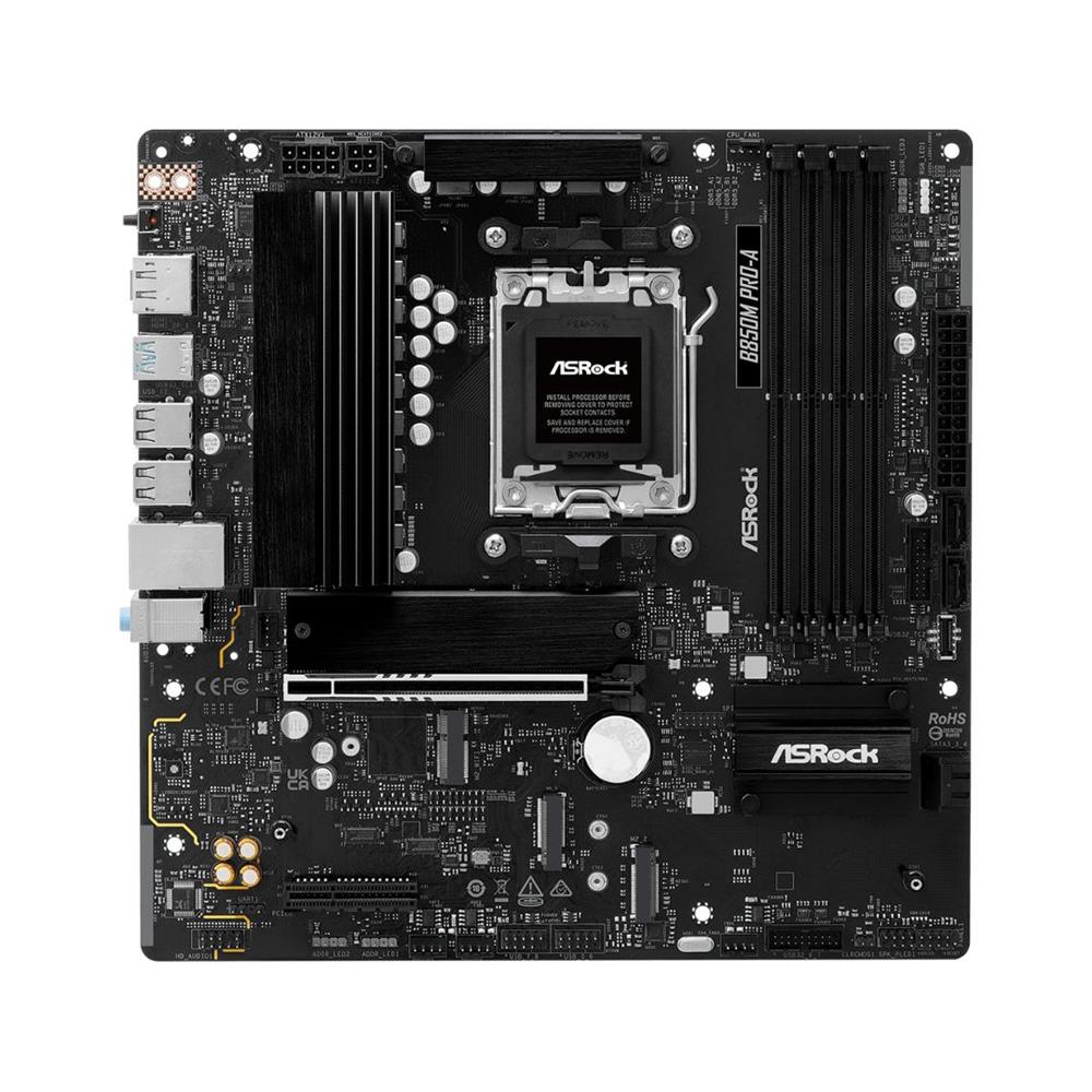 Placa-Mãe ASRock B850M Pro-A, AMD AM5, Chipset B850, Micro ATX, DDR5, PCIe 5.0, M.2 Gen5, Preto