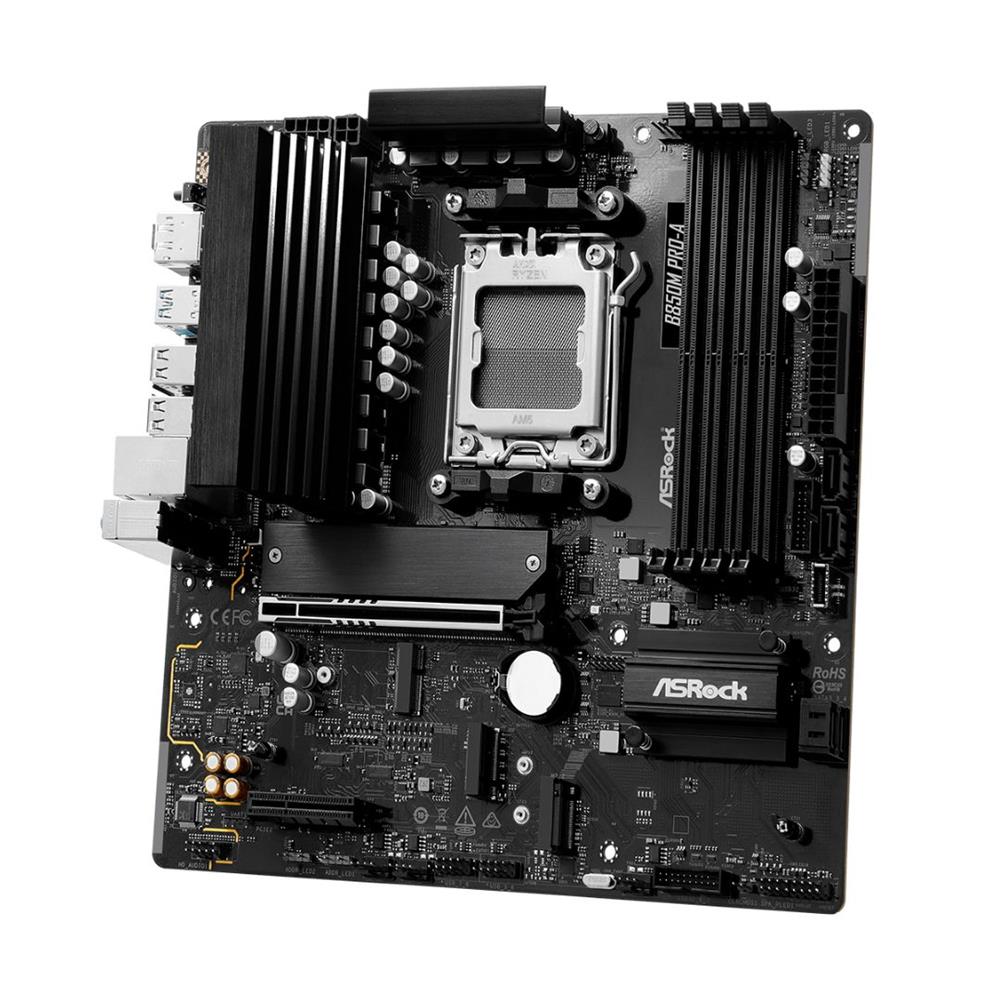 Placa-Mãe ASRock B850M Pro-A, AMD AM5, Chipset B850, Micro ATX, DDR5, PCIe 5.0, M.2 Gen5, Preto