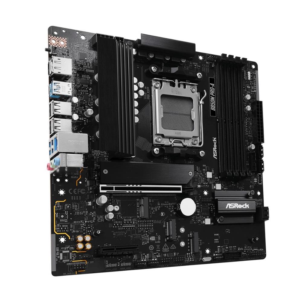 Placa-Mãe ASRock B850M Pro-A, AMD AM5, Chipset B850, Micro ATX, DDR5, PCIe 5.0, M.2 Gen5, Preto