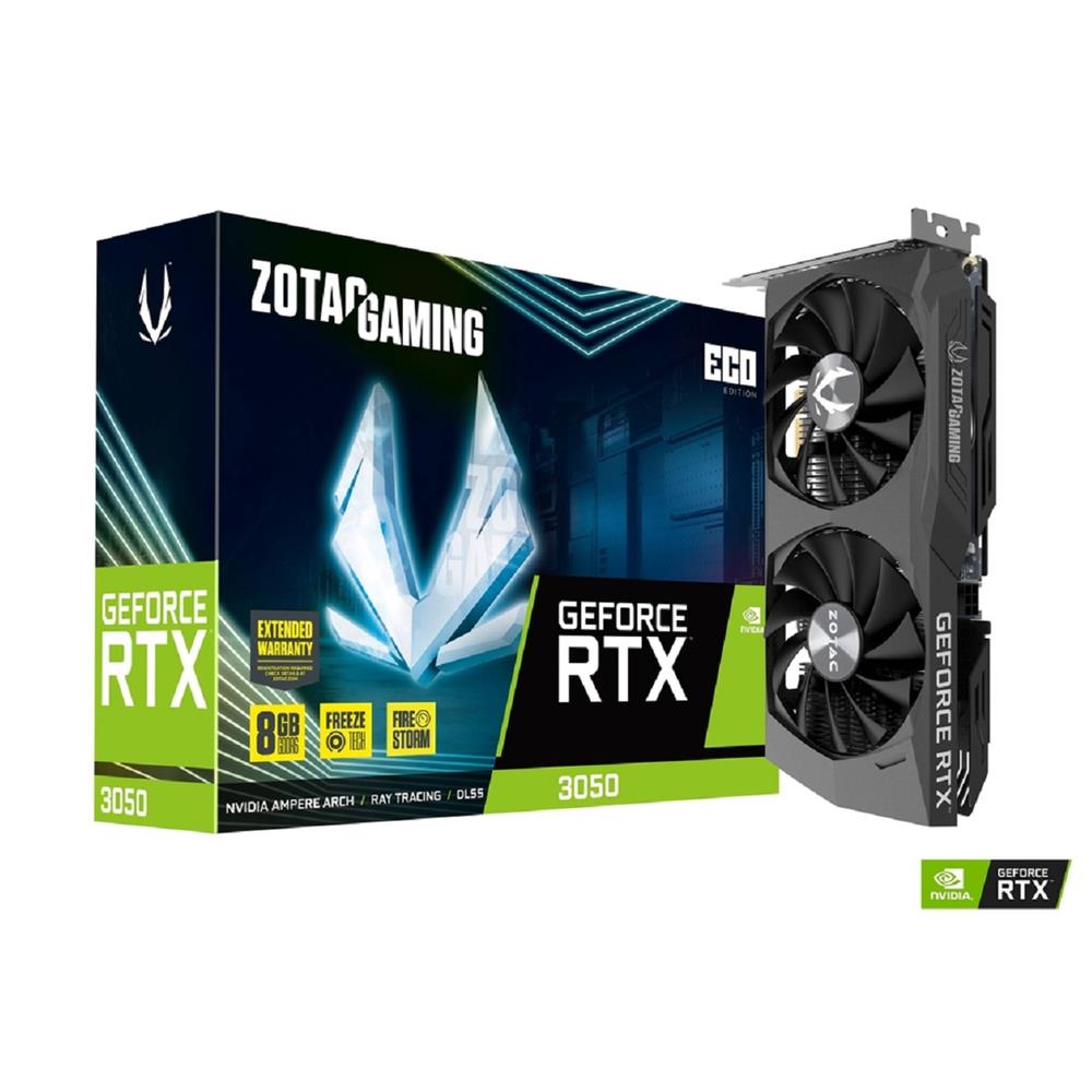 Placa de Vídeo Zotac RTX 3050 ECO, 8GB, GDDR6, 128 BITS, DisplayPort, HDMI, HDCP, Preto