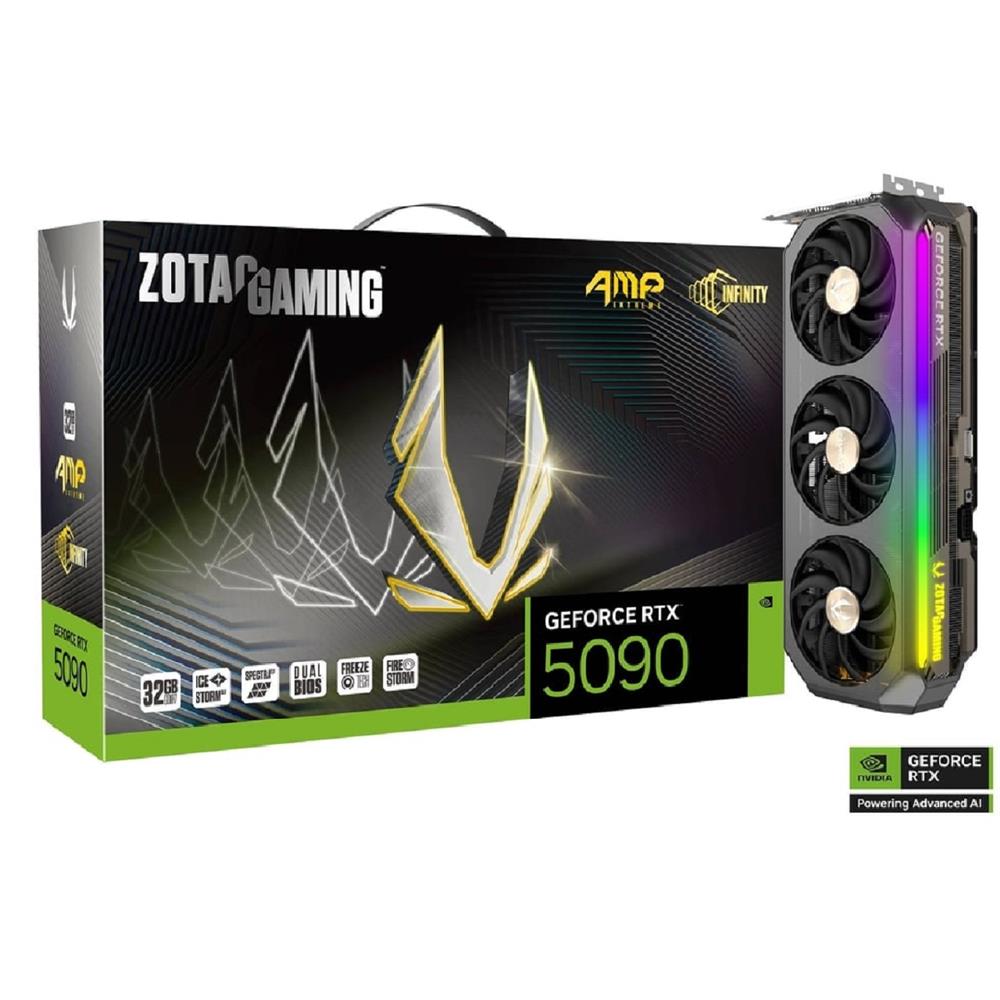 Placa de Vídeo Zotac RTX 5090 AMP, 32GB, GDDR7, DisplayPort, UHBR, 512 BITS, Preto