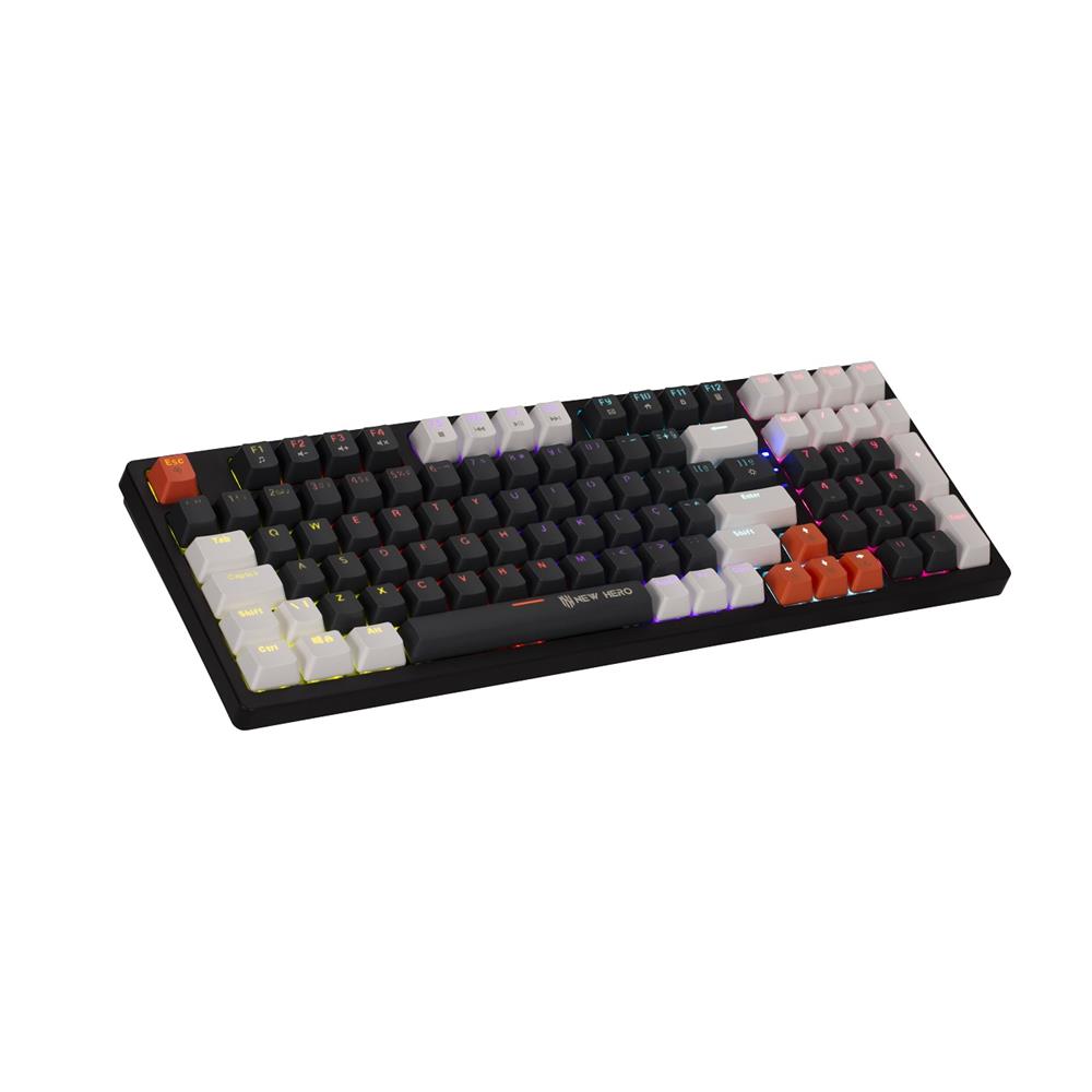 Teclado Mecânico Gamer New Hero Arkana, Rainbow, Switch Blue, ABNT2, USB, Preto e Cinza