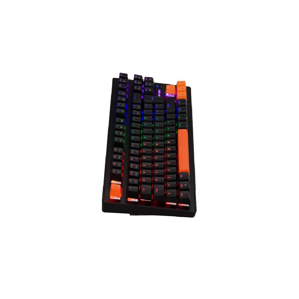 Teclado Mecânico Gamer New Hero Commander TKL, Rainbow, Switch Blue, ABNT2, USB, Preto e Laranja